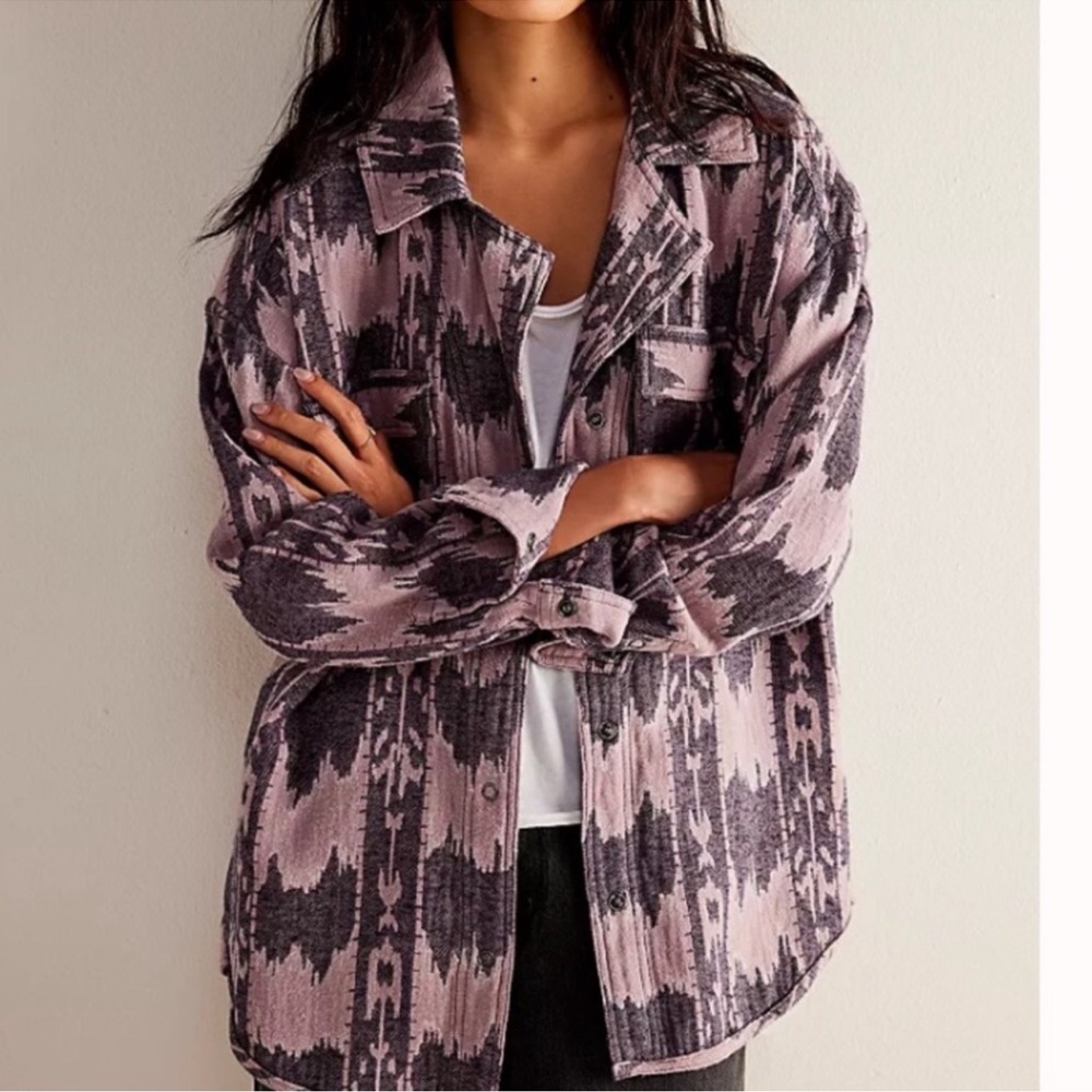 NWOT Free People We the Free Izzie Jacquard Aztec Cargo Shacket Purple $198